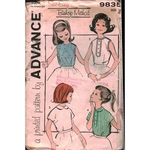 Vintage Advance 9835 Girls Blouse Sewing Pattern Size 10 Bishop Method 1960s